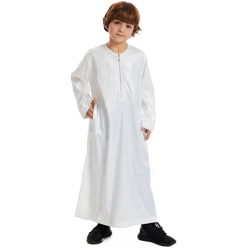 Muslim Children Abaya Ramadan Jubba Prayer Thobe Boys Long Dress Kids Caftan Islamic Robe O-Neck Gown for Kaftan Dubai Arab Robe