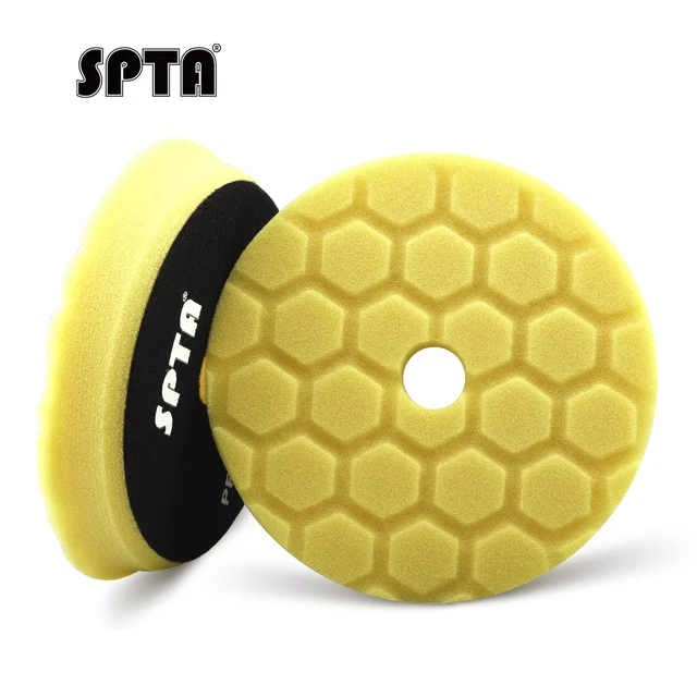 SPTA 1Pc 5Inch 125mm T80 Hex-Logic Yellow Medium Cut Polishing Pad For Car Buffer Polisher Compounding Remove 1500# Sanding Mark