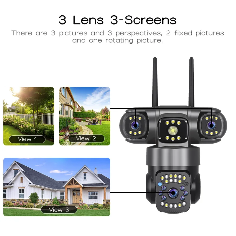 Wistino 6MP Triple Lens Wifi Camera 360 Degree Rotating Motion Detection  Night Vision Full Color Security Camera