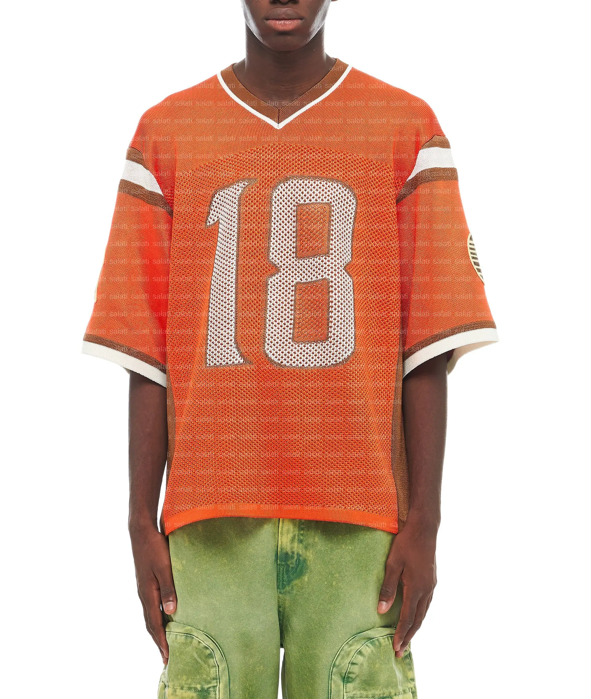 Custom Fabric Screen Print Oversized V Neck Jersey Mesh Shirt Soccer Football T-shirt Men gallery 2