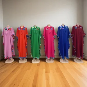 Wholesale New Women Summer Casual Printed Ruffled Plus Size Short Sleeve Muslim Dress