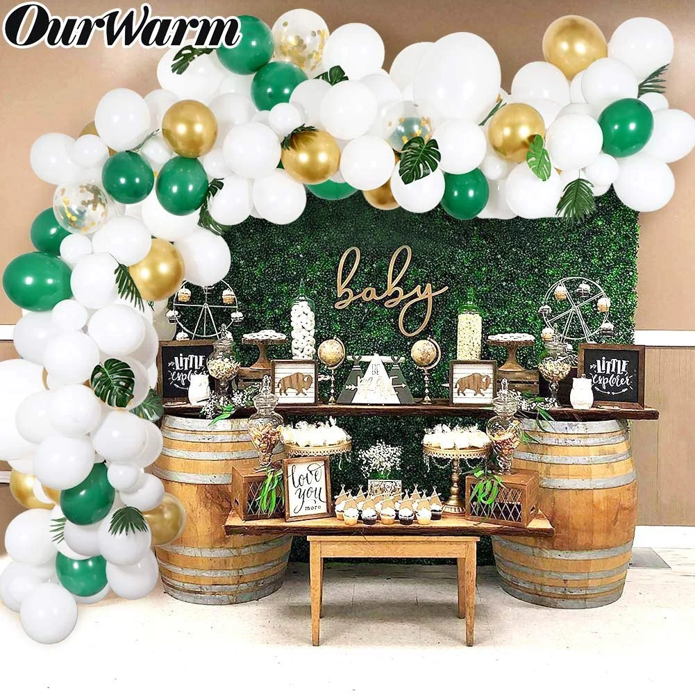 OurWarm Wedding Supplies 118 Pcs Party Birthday Balloons Decorations Balloon Garland Arch Kit With Artificial Palm Leaves
