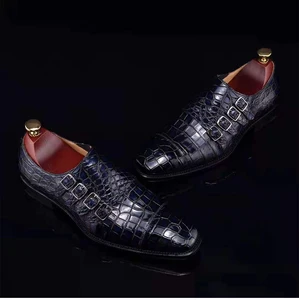 Luxury Handmade Goodyear Formal Men Shoes Top-grade Crocodile Leather Office Shoes Slip-on Monk Strap Dress Shoes for Men