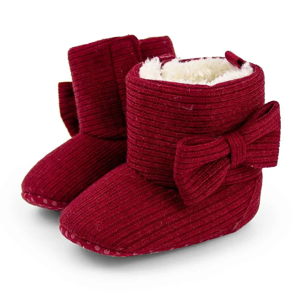 Незаменимые вязаные детские ботинки, зимняя мягкая обувь для маленьких девочек с бантом