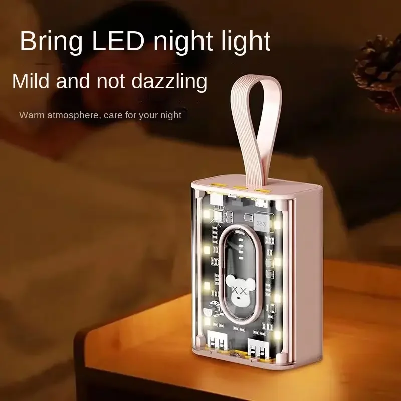 20000mAh Transparent Mini Power Bank Digital Display Fast Charging Power Supply with LED Night Lamp for Smartphone Charging