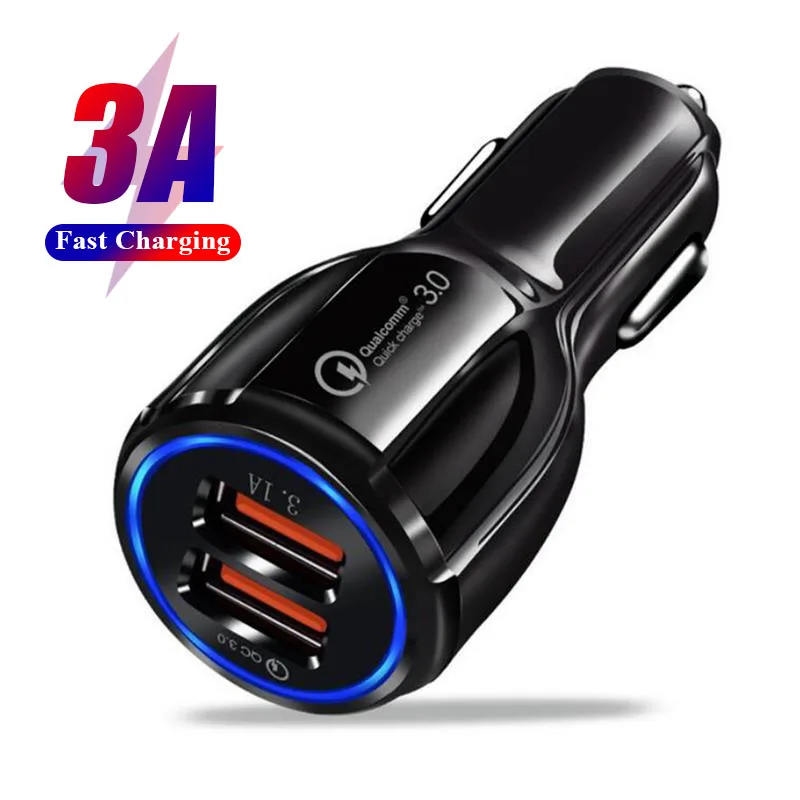 Two Ports Fast Charging Car Charger Qc3.0 Quick Charge 5v 3a Mobile Phone Universal Car Charger