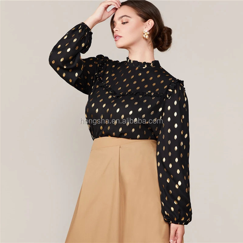 OEM Women's Blouse Lantern Sleeve Polka DOT Top Long Sleeve Shirt