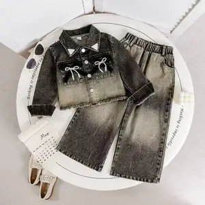 2026 Autumn Kids Girl Clothing European American Retro Denim Suit Long Sleeve High Quality Two-piece Children's Clothes