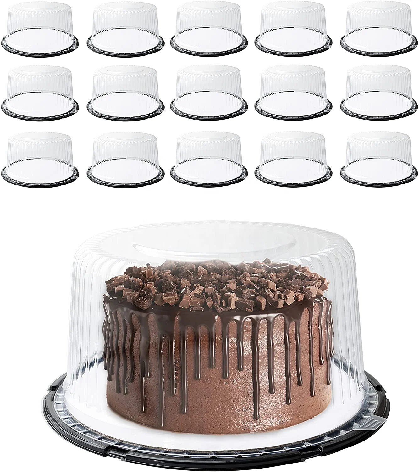 Disposable Plastic Cake Storage Box Container 8 Inch With Plastic Dome Lid and Secure Seal Clear Plastic Round Cake Box