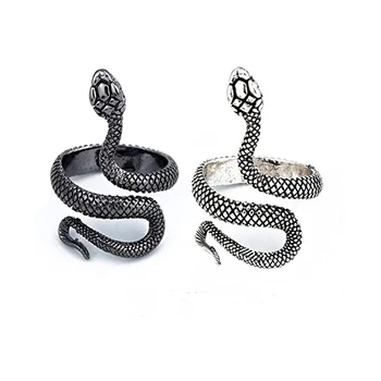 Hot Sale Gothic Vintage Snake Ring Fashion Black Color Snake Shape Open Adjustable Ring for Women