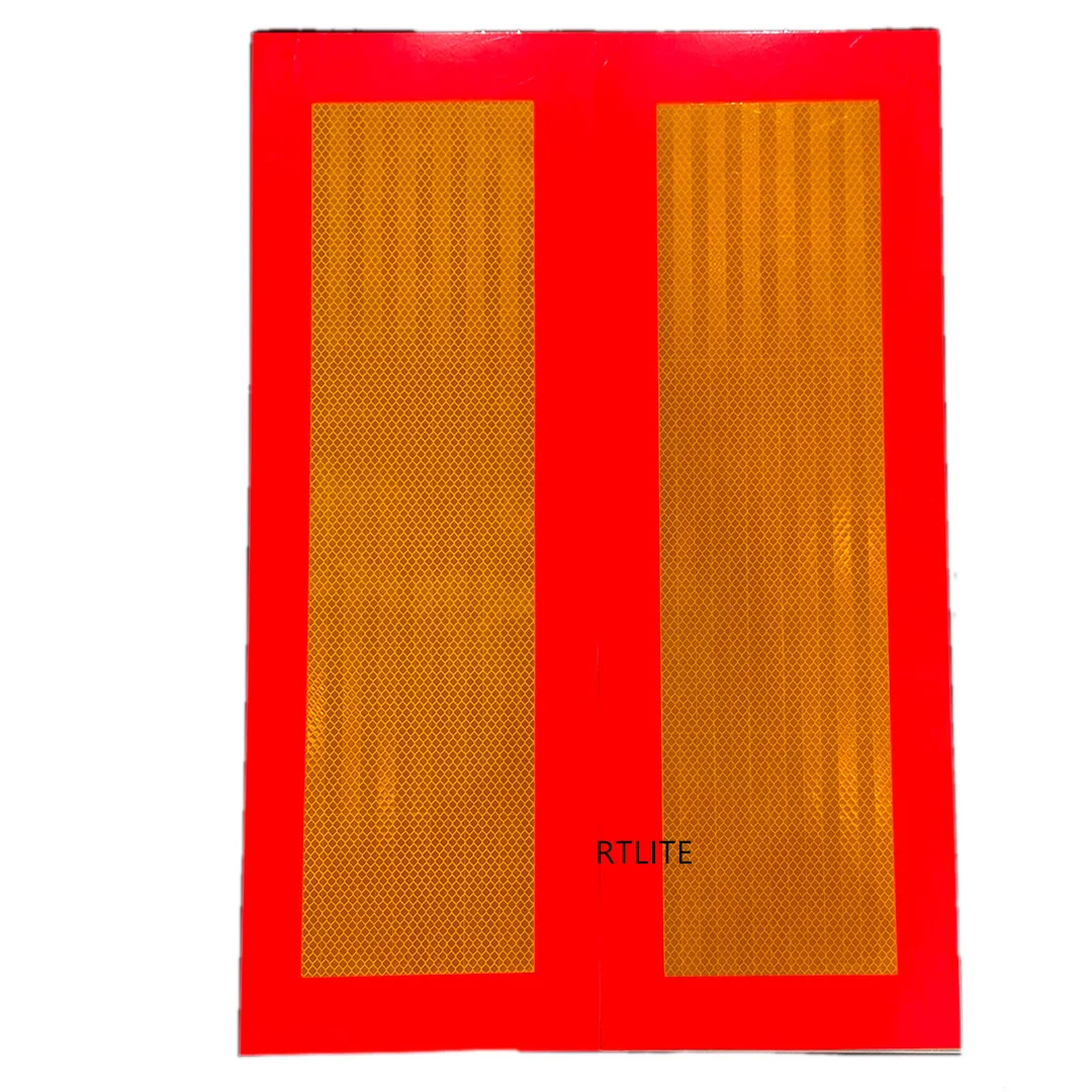 High Intensity Rectangle Style Yellow Red Reflective Sheeting Sticker Heavy Vehicle Rear Reflective Marker Board for Safety