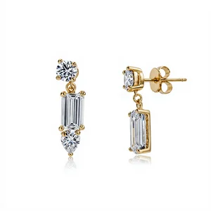 Custom Montage 3 Stone Drop Earrings 925 Sterling Silver Drop Dangle Jewelry for Women Wholesale Fine Factory with Certificate