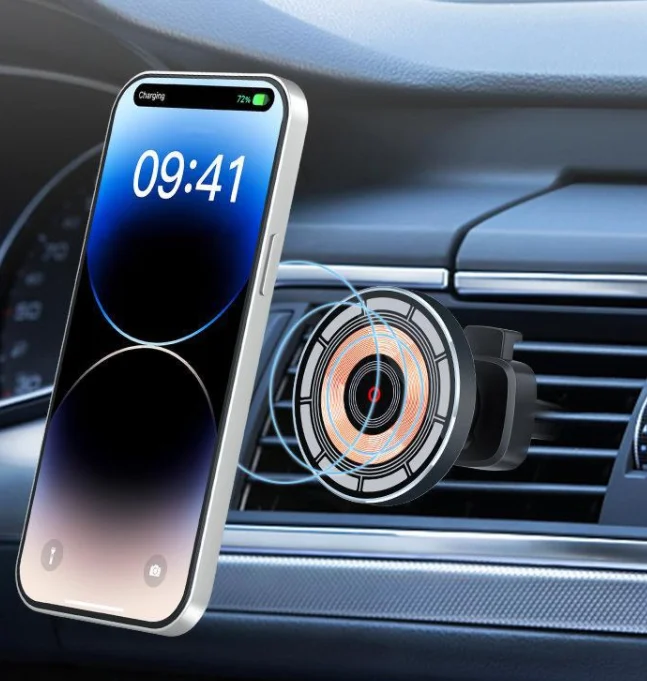 OEM Low MOQ 15W Magnetic Fast Car Charger Wireless Phone Stand Magnetic Mount Holder Qi Car Wireless Charger