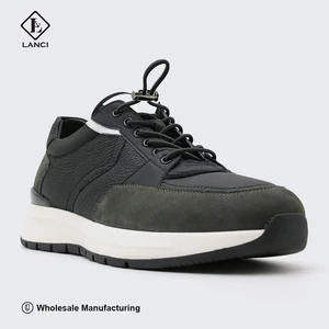 LANCI Casual Stylish Sneaker Running Genuine Leather Upper Breathable Suede Retro Walking Shoes Lace-Up Closure Shoes Running