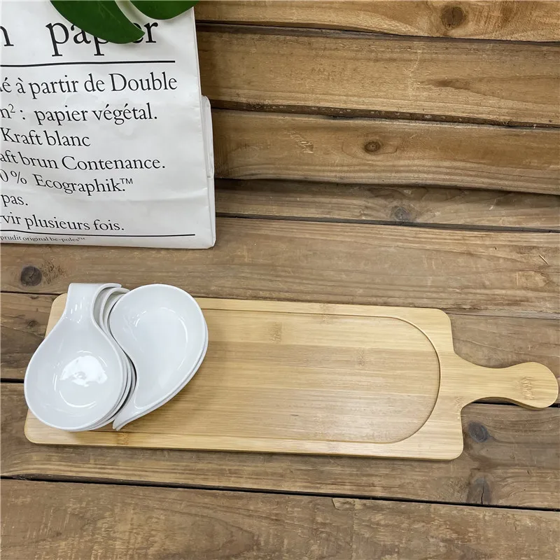 Condiment Serving Tray Platter 4 pieces Dipping Cups Sauce Dish Plate Dessert Bowls