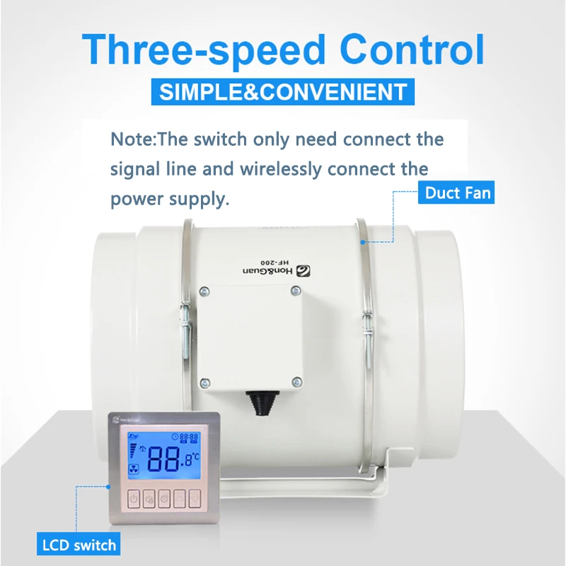 Factory Cheap Price Big air Flow 4 Inch 220~240V Custom Made Duct Fan Booster Ventilation Fans with Control Panel Exhaust Fan