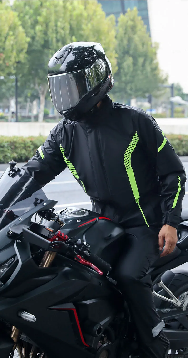 Modern Eco-Friendly Reflective Striped Motorcycle Raincoat Popular Waterproof Design for Outdoor Tours and Campers