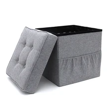 Custom Bedroom Cube Box Fabric Stool Storage Footstool Ottoman Tray Foldable With Pocket