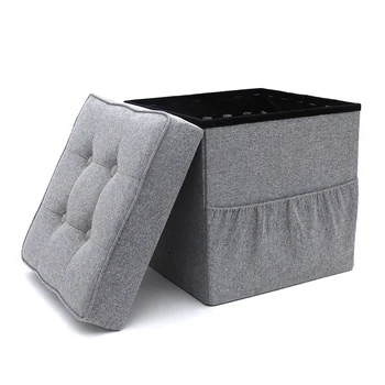 Custom Bedroom Cube Box Fabric Stool Storage Footstool Ottoman Tray Foldable With Pocket