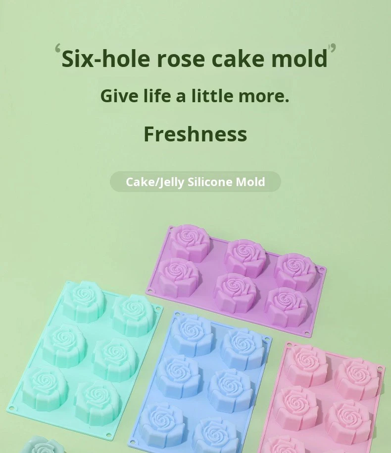 Silicone 6-hole 3D Rose Flower Cake Mold for Pudding & Jelly Reusable Non-Stick DIY Handmade Soap Mold supplier
