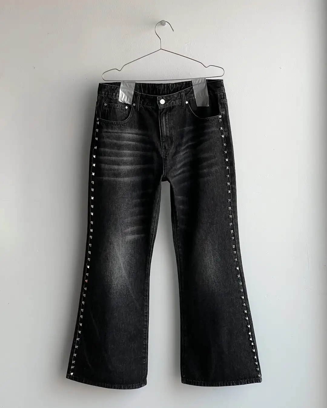 Jeans Manufacturer Stainless Steel Studded Cotton High Waist Selvedge Vintage Distressed Baggy Denim Pants Flared Jeans for Men gallery 8