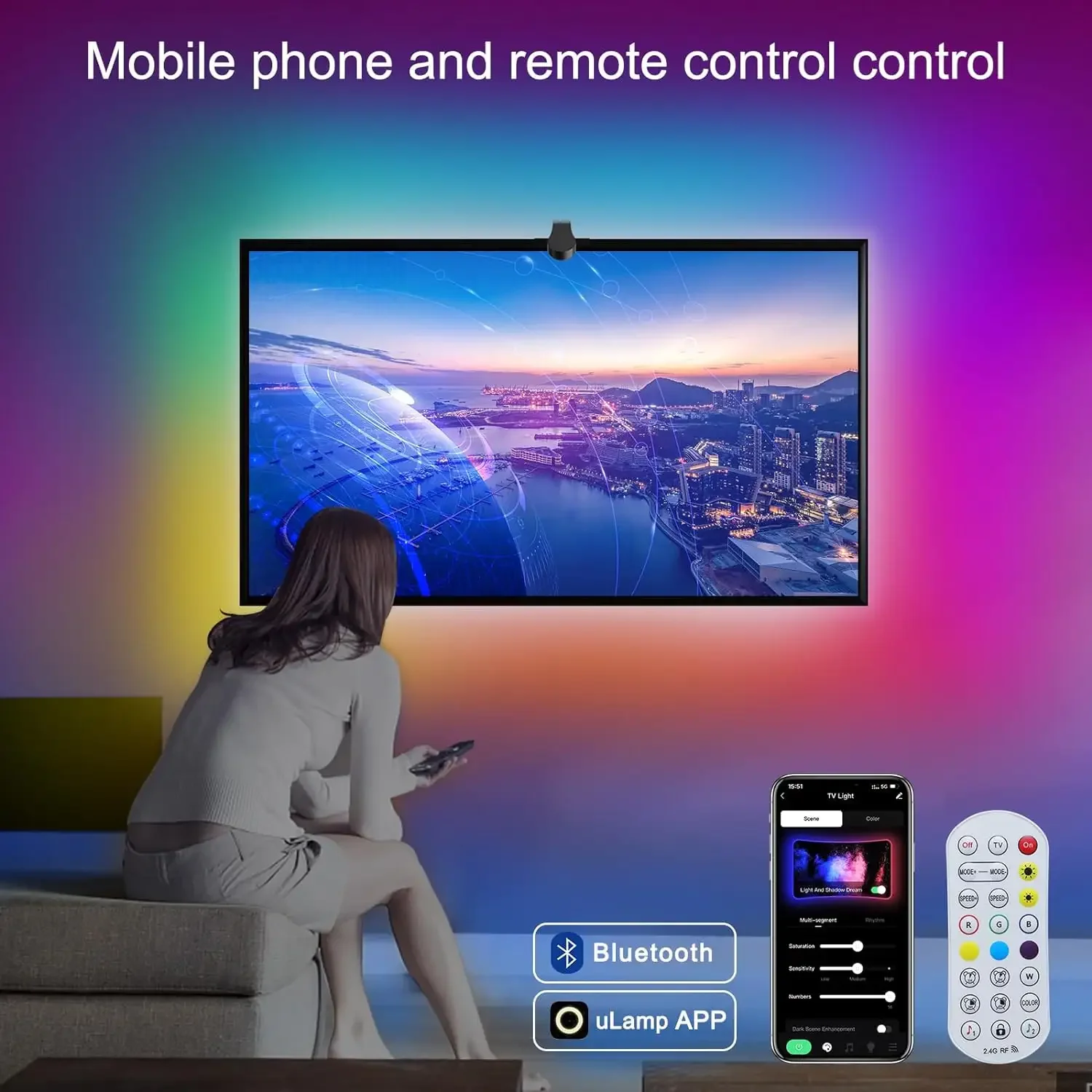 TV Reactive LED Lights RGB IC Music Sync Color Changing APP Remote Control TV LED Backlight with Camera