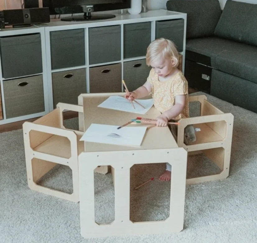 Modern Wooden Kids Study Table And Chairs Custom Suitable For Children