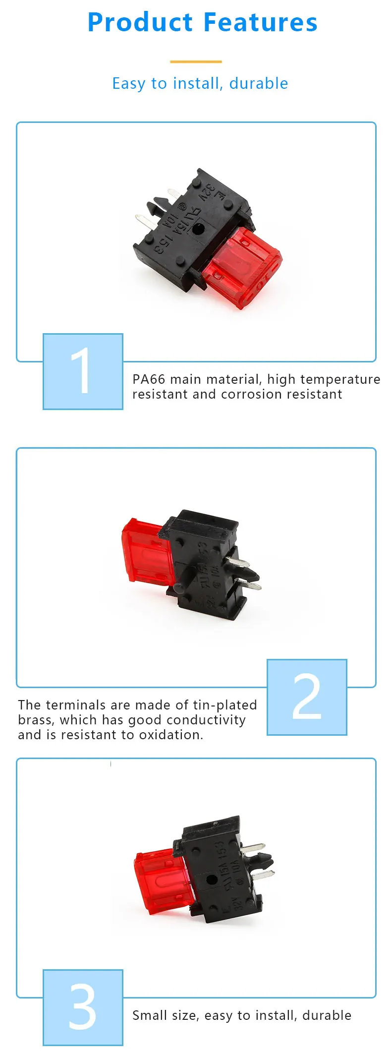 10A 32V Mini Blade Fuse Holder with Vertical Horizontal Mount and PA66 Material for PCB Mounting