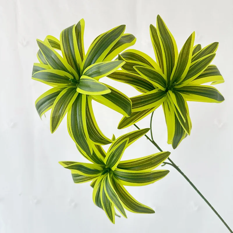 product high quality new silk screened yellow edge lily leaves green artificial plant indoor outdoor christmas new year decorations-56