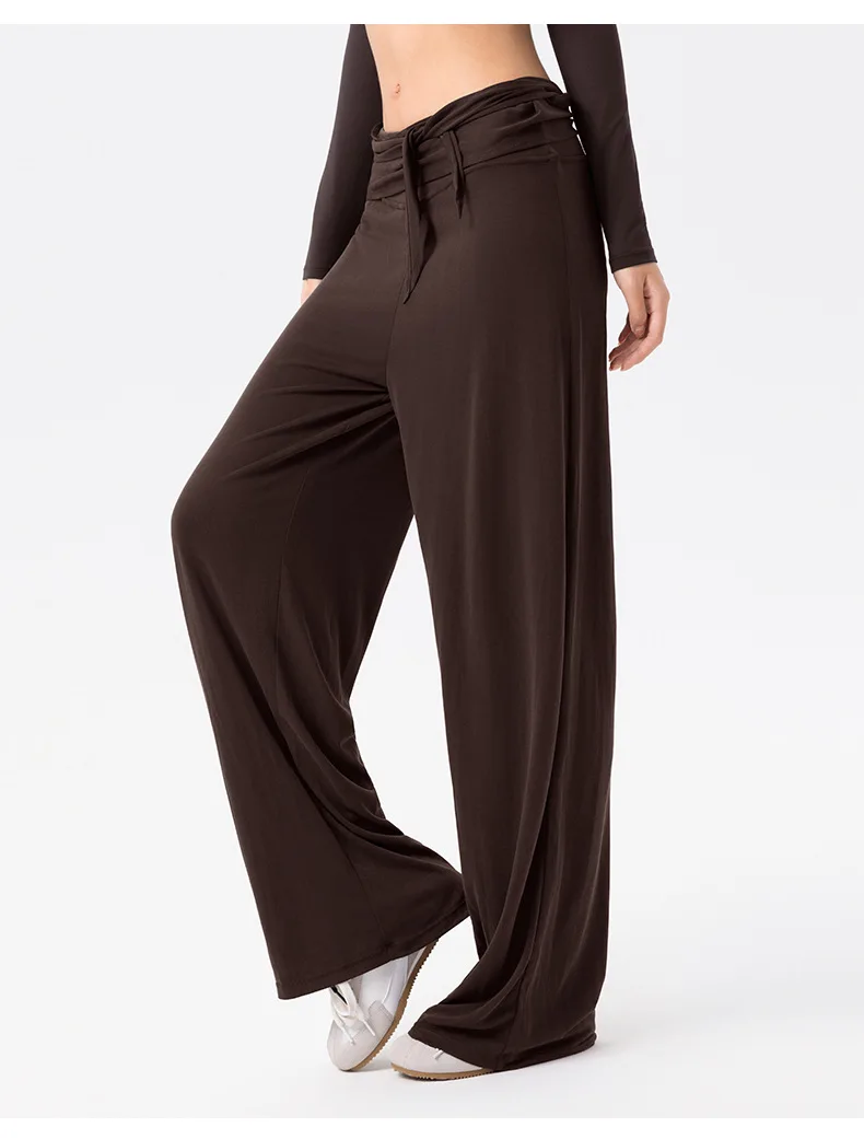 Women Wide Leg Yoga Pants Breathable Viscose Modal Draped Loose Fit Detachable Waistband Casual Lounge Trousers — detail