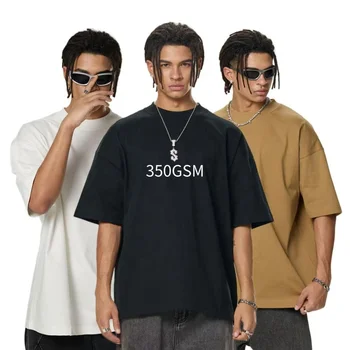 High Quality Custom 100% Cotton 350gsm Heavyweight Crew Neck Oversize Casual Men's T-shirt with Solid Pattern Digital Printing
