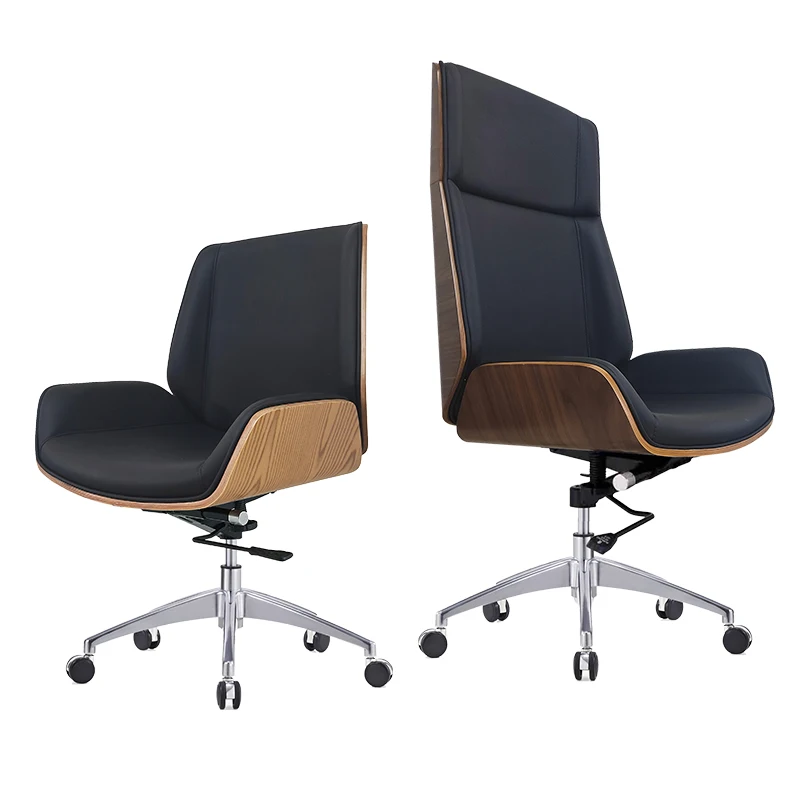 product high back bent plywood wooden boss chair swivel luxury leather adjustable computer boss office chair-98