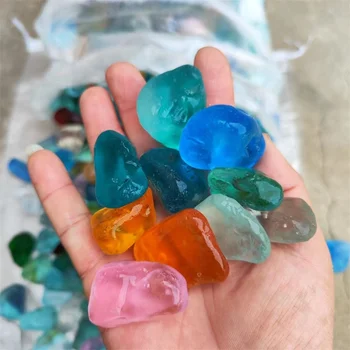glass pebbles Wholesale landscaping rainbow tumbled sea glass pebble frosted rock glass beads for aquarium Decoration