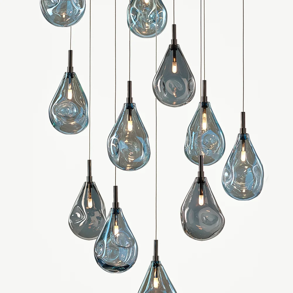 Modern Design Spiral Staircase Square Round Rectangle Chandelier Hanging Warm/white Pendant Lamp For Villa stairs Staircase