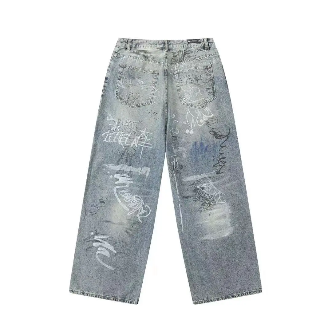 Retro Denim Jeans by MINGWEI - Hand Painted All over Print