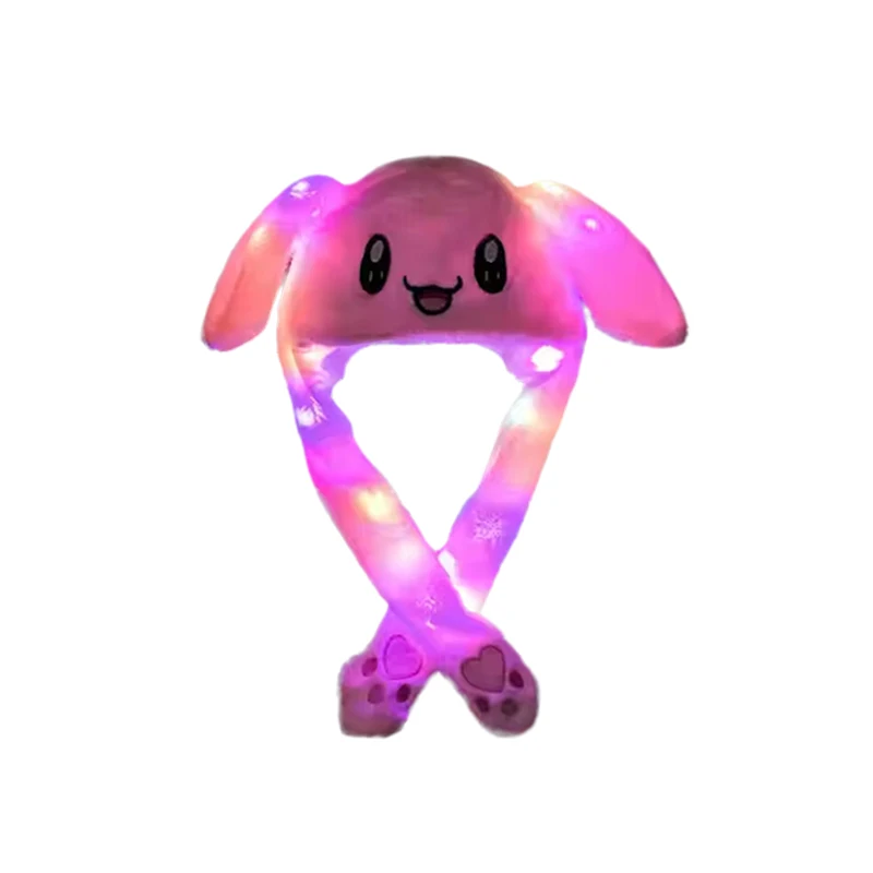 Kawaii Kids Rabbit Hat LED Lighting Peluches Stuffed Animals Toys Bunny Airbag Moving Ear Hat with Lights