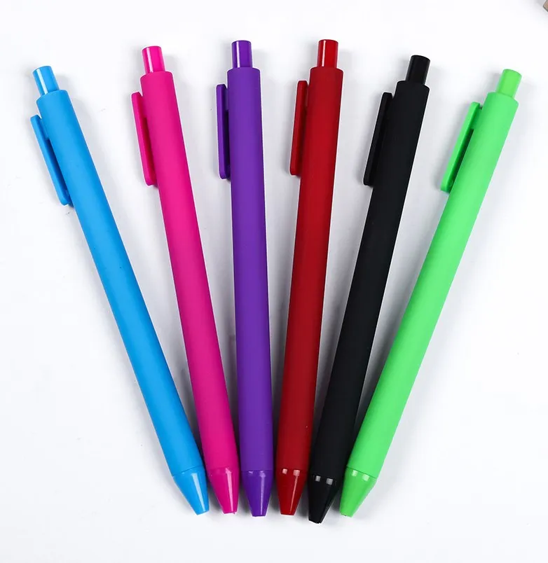 Custom Logo Matte Blue Gel Pen Rubber Feeling Plastic Click Pen Candy Ball Pens for Office Advertising Promotion Text Writing