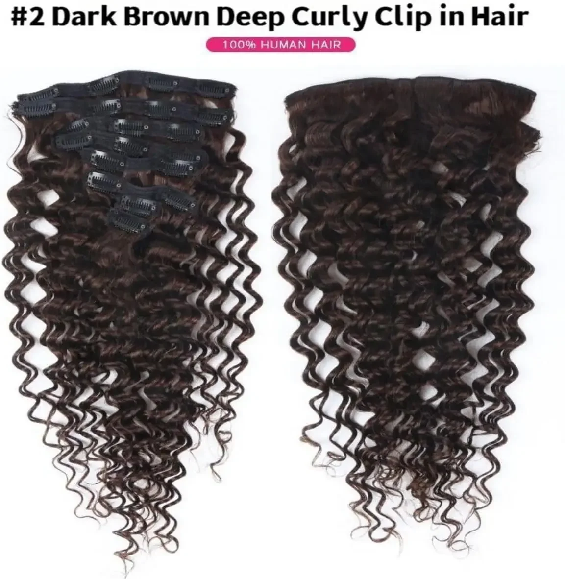 Deep Curly Wave Hair Extensions Clip in-8Pcs 100g Human Hair Water Wave Clip on Hairpieces_voghion.com