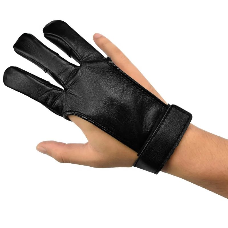 LEATHER SHOOTING 3 FINGERS GLOVE BLACK COLOR HUNTING SHOOTING GLOVES ARCHERS 