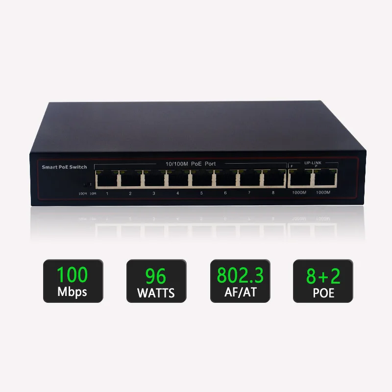 10/100Mbps 8 Port PoE Switch With 2 Gigabit Uplink 48V Power Over Ethernet Switches for CCTV Camera supplier