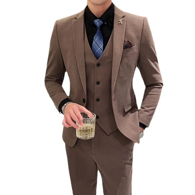 Business Slim Men's Suit 3 piece Fashion Boutique Solid Color Formal Business Slim Fit Groom Suit Set