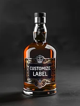 OEM private power whisky bottle white label,blue gold foil label whisky