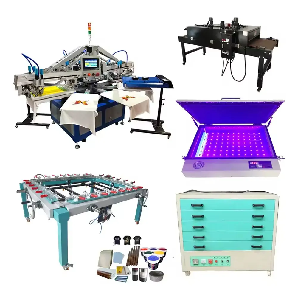 Full Set of Automatic 3 Color 8 Station Screen Printing Machine for T-shirts Dtg Printer T-shirt Printing Machine