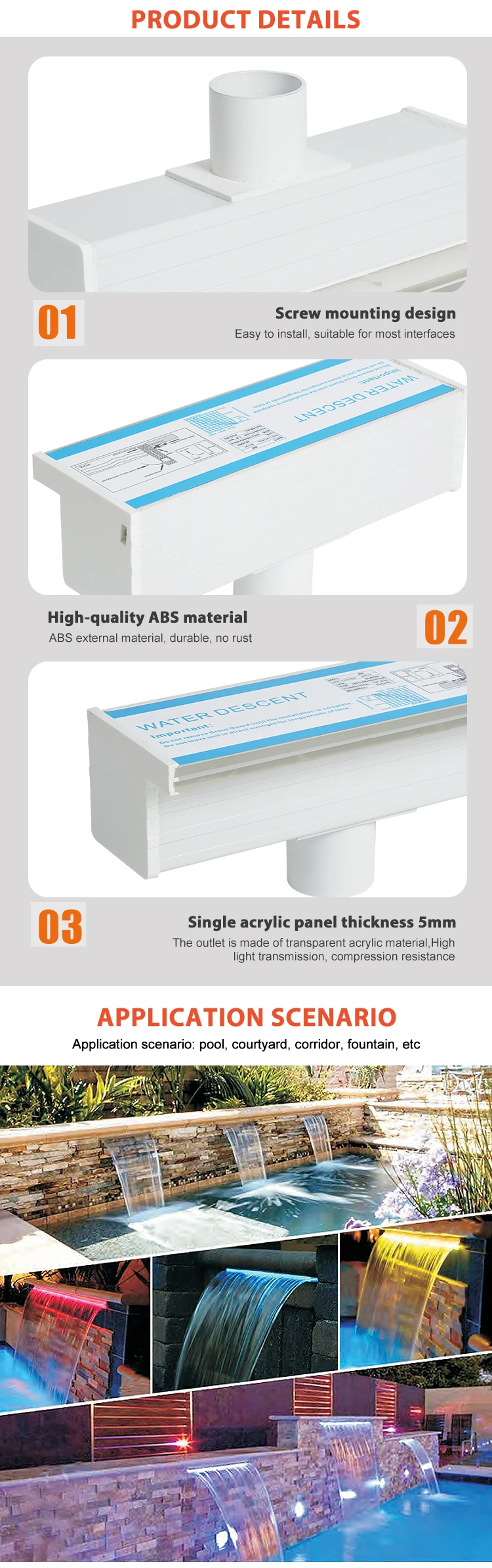 Descent Water Curtain Wall Landscape Ac 12v Waterproof Ip68 Garden