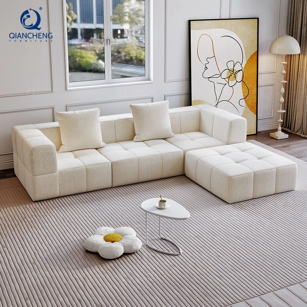 Customize Compressed-sofa Couch Set Living Room Furniture in China White Fabric Vacuum High Density Foam Compression Packed Sofa