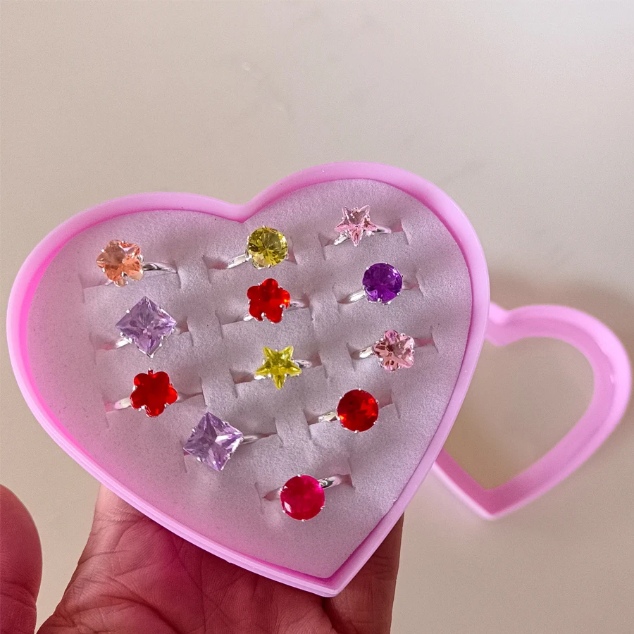 Heart Finger Rings For Kids DBI (36 PC) Pack Multi Design Plastic