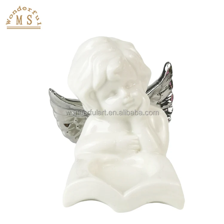 Ceramic porcelain water plated Cupid flying sleeping beauty angels candle holder gift tea light for desktop ornament