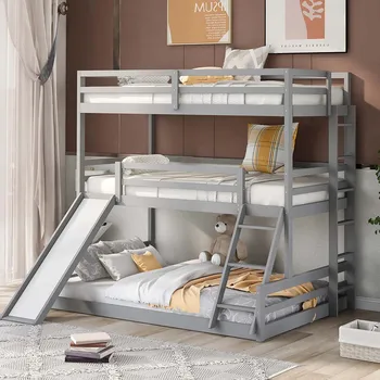 Modern White Bedroom Furniture Kids Teens Adults Wood Dormitory Beds Bunk Frame 3 Tiers Triple Bunk Bed