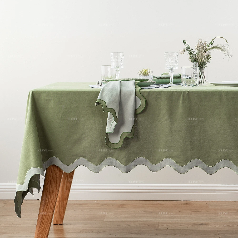 Tablecloth Linens Embroidery Handmade Boho Scallop Trim Clothing Manufacturers Table Cloth Protector Cover for Home Decor