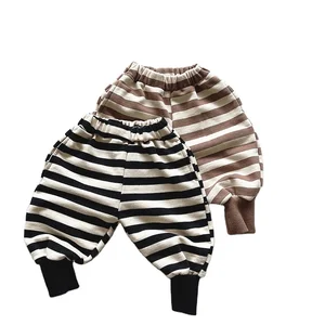 Autumn New Striped Casual Pants Versatile Thick Wide-Leg Harem for Boys and Girls Loose Fit with Washed Technics